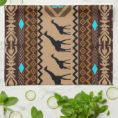 Bruin Blauw & Beige Afrikaans Patroon & Giraffe Theedoek (Gevouwen)