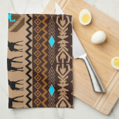 Bruin Blauw & Beige Afrikaans Patroon & Giraffe Theedoek (Quarter Fold)