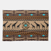 Bruin Blauw & Beige Afrikaans Patroon & Giraffe Theedoek (Horizontaal)