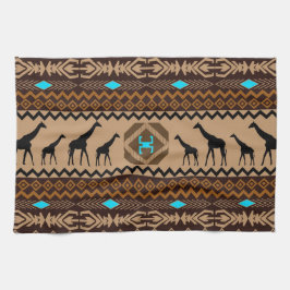 Bruin Blauw & Beige Afrikaans Patroon & Giraffe Theedoek