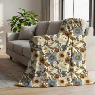 Bruin Blauw Bloem Boheems Poeder Blauw Knus Deken