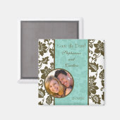 Bruin/Blauw Bloemen Damask Aankondigingsmagneet Magneet (Voorkant / Achterkant)