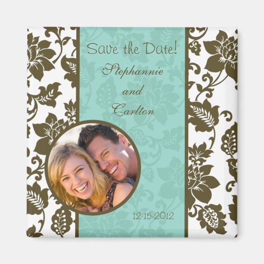 Bruin/Blauw Bloemen Damask Aankondigingsmagneet Magneet (Voorkant)