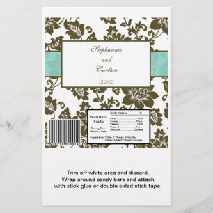 Bruin/Blauw Bloemen Damask Bruiloft Snoep Wrapper Flyer