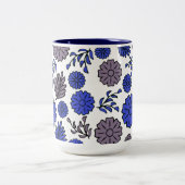 Bruin & Blauw Bloemen Tweekleurige Koffiemok (Center)