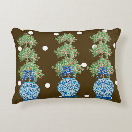 Bruin Blauw Chinoiserie Sinaasappel Topiary Accent Kussen