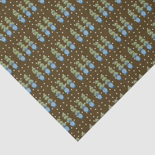 Bruin Blauw Chinoiserie Sinaasappel Topiary Tissuepapier (Detail)