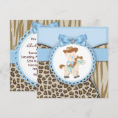 Bruin Blauw Cowboy Baby Shower Kaart (Voorkant / Achterkant)