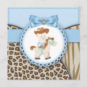 Bruin Blauw Cowboy Baby Shower Kaart