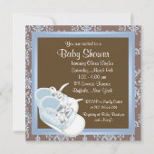 Bruin Blauw Damask Schoenen Baby Boy Shower Kaart (Achterkant)