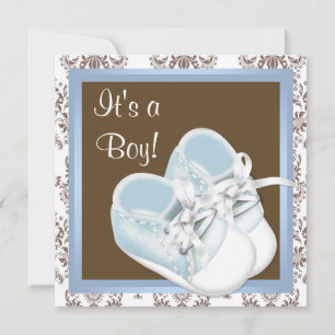 Bruin Blauw Damask Schoenen Baby Boy Shower Kaart