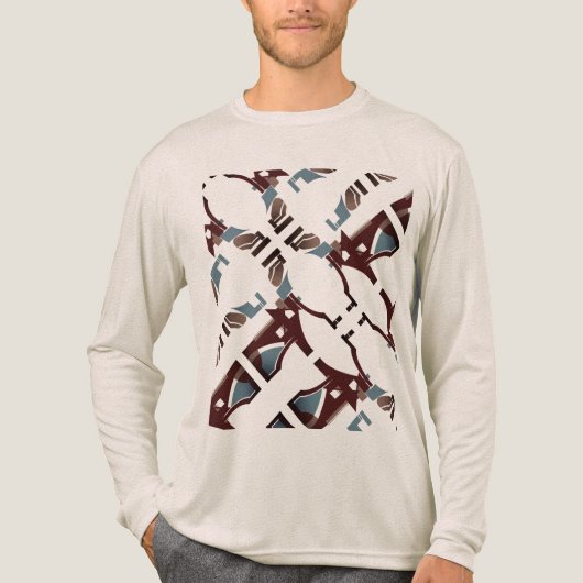 Bruin Blauw Diagonaal Wervelt Mediterraan Abstract Tri-Blend Shirt (Voorkant volledig)