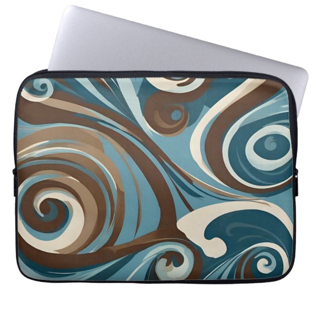 Bruin, Blauw en Crème Abstract Laptop Sleeve (Voorkant)