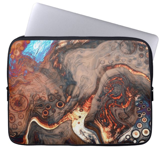 Bruin, blauw en Oranje moderne kunst Laptop Sleeve (Voorkant)