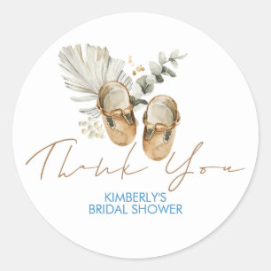 Bruin blauw en Sage Green Baby shower Dank u Ronde Sticker