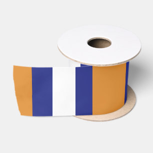 Bruin, blauw en witte strepen satijnen lint