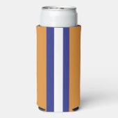 Bruin, blauw en witte strepen seltzer blikjeskoeler (Seltzer Achterkant)