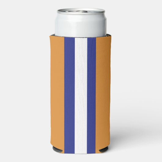Bruin, blauw en witte strepen seltzer blikjeskoeler (Seltzer Achterkant)
