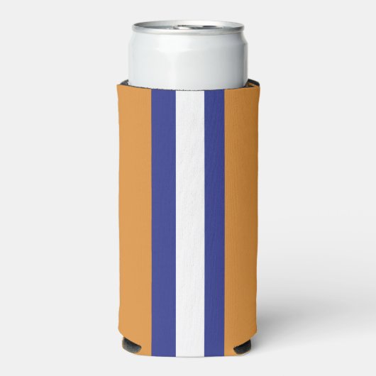 Bruin, blauw en witte strepen seltzer blikjeskoeler (Seltzer Voorkant)