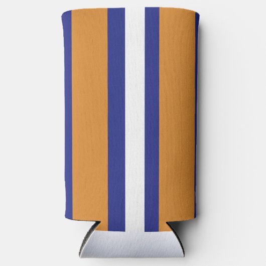 Bruin, blauw en witte strepen seltzer blikjeskoeler (Voorkant)