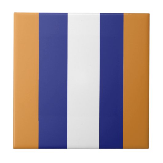 Bruin, blauw en witte strepen tegeltje (Voorkant)