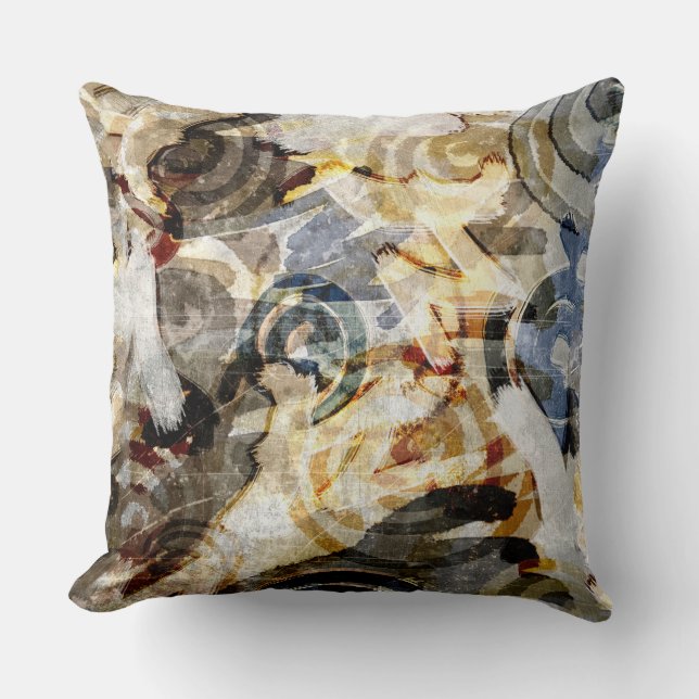 Bruin Blauw Geel Abstract Grunge Swirl Abstract Kussen (Voorkant)