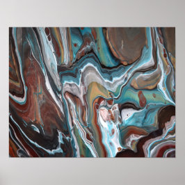 Bruin blauw geode strepen moderne lijnen poster