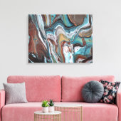 Bruin Blauw Geode Striped Moderne Swirls Fluid Canvas Afdruk (Insitu (Woonkamer))