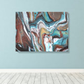 Bruin Blauw Geode Striped Moderne Swirls Fluid Canvas Afdruk (Insitu (Houten vloer))