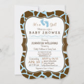 Bruin, Blauw Giraffe Dierenprint Baby shower Kaart (Voorkant)