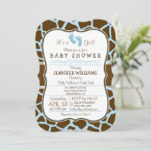 Bruin, Blauw Giraffe Dierenprint Baby shower Kaart (Staand voorkant)