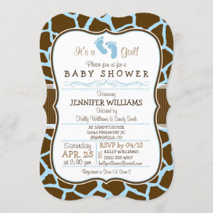 Bruin, Blauw Giraffe Dierenprint Baby shower Kaart