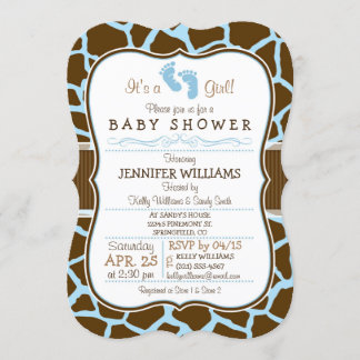 Bruin, Blauw Giraffe Dierenprint Baby shower Kaart