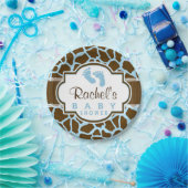Bruin, Blauw Giraffe Dierenprint Baby shower Papieren Bordje (Feest)