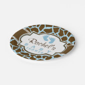 Bruin, Blauw Giraffe Dierenprint Baby shower Papieren Bordje (Gekanteld)