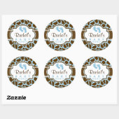 Bruin, Blauw Giraffe Dierenprint Baby shower Ronde Sticker (Vel)