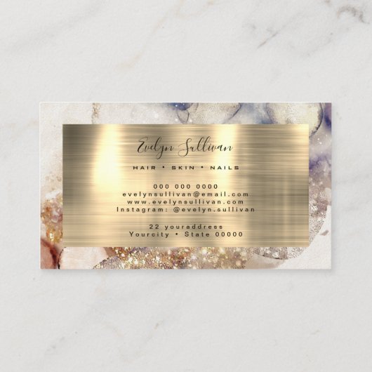 Bruin Blauw Glitter Waterverf Gold Foil Visitekaartje (Achterkant)