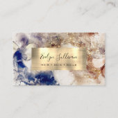 Bruin Blauw Glitter Waterverf Gold Foil Visitekaartje (Voorkant)