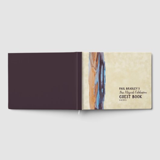 Bruin, Blauw, Karamelborstel Stroke Bar Mitswa Gastenboek (Volledig)