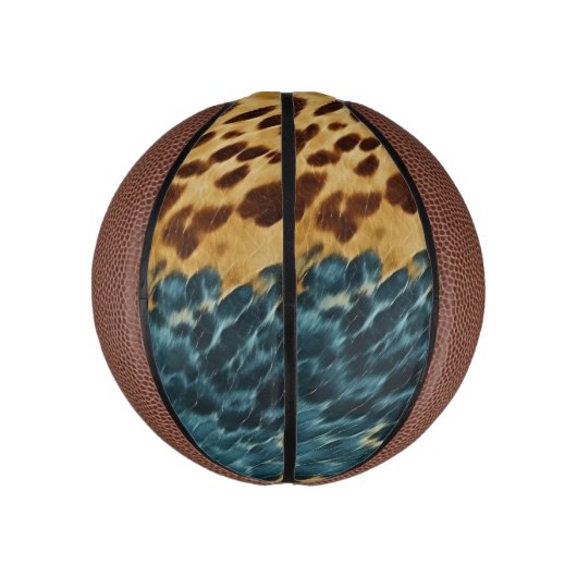 Bruin Blauw Koeienhuid Basketbal (Verticaal)