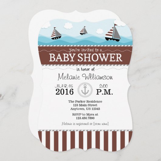 Bruin blauw Nautisch Baby shower Kaart