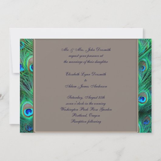 Bruin Blauw Pauw Huwelijksuitnodigingen Kaart (Achterkant)