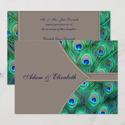 Bruin Blauw Pauw Huwelijksuitnodigingen Kaart (Voorkant / Achterkant)