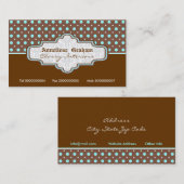 Bruin blauw polka dot interieurs visitekaartjes (Voorkant / Achterkant)