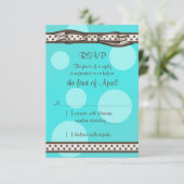 Bruin Blauw Polka Dot Ribbon Bat Mitzvah Reageer K RSVP Kaartje (Staand voorkant)