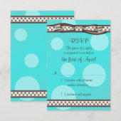 Bruin Blauw Polka Dot Ribbon Bat Mitzvah Reageer K RSVP Kaartje (Voorkant / Achterkant)