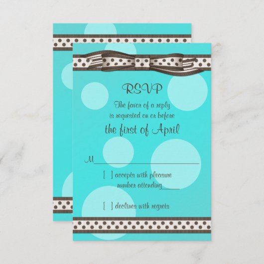 Bruin Blauw Polka Dot Ribbon Bat Mitzvah Reageer K RSVP Kaartje (Voorkant / Achterkant)