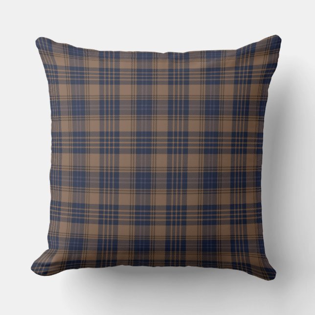 Bruin blauw Tartan Pset Rustin Pattern Kussen (Voorkant)