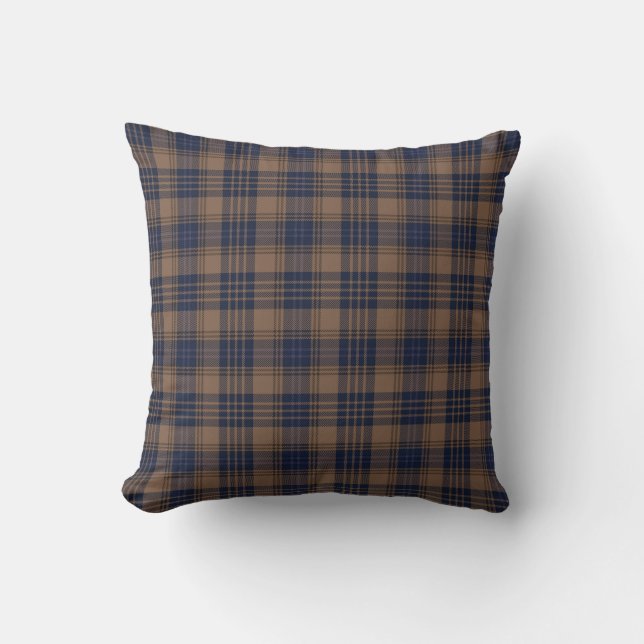 Bruin blauw Tartan Pset Rustin Pattern Kussen (Voorkant)