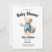 Bruin blauw teddybeer roze bloemen Baby shower Kaart (Voorkant)